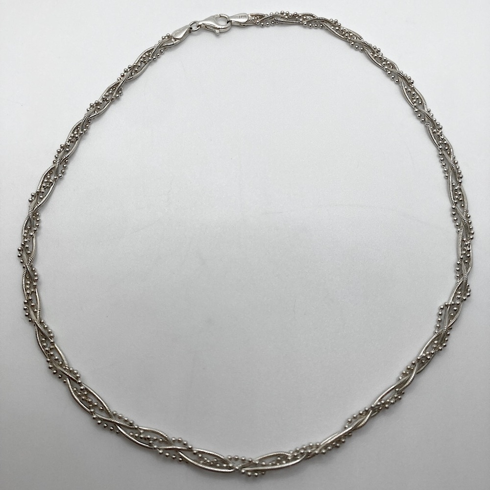 Vtg Sterling Silver Ball & Snake Braided Link Chain 925 Italy 17”